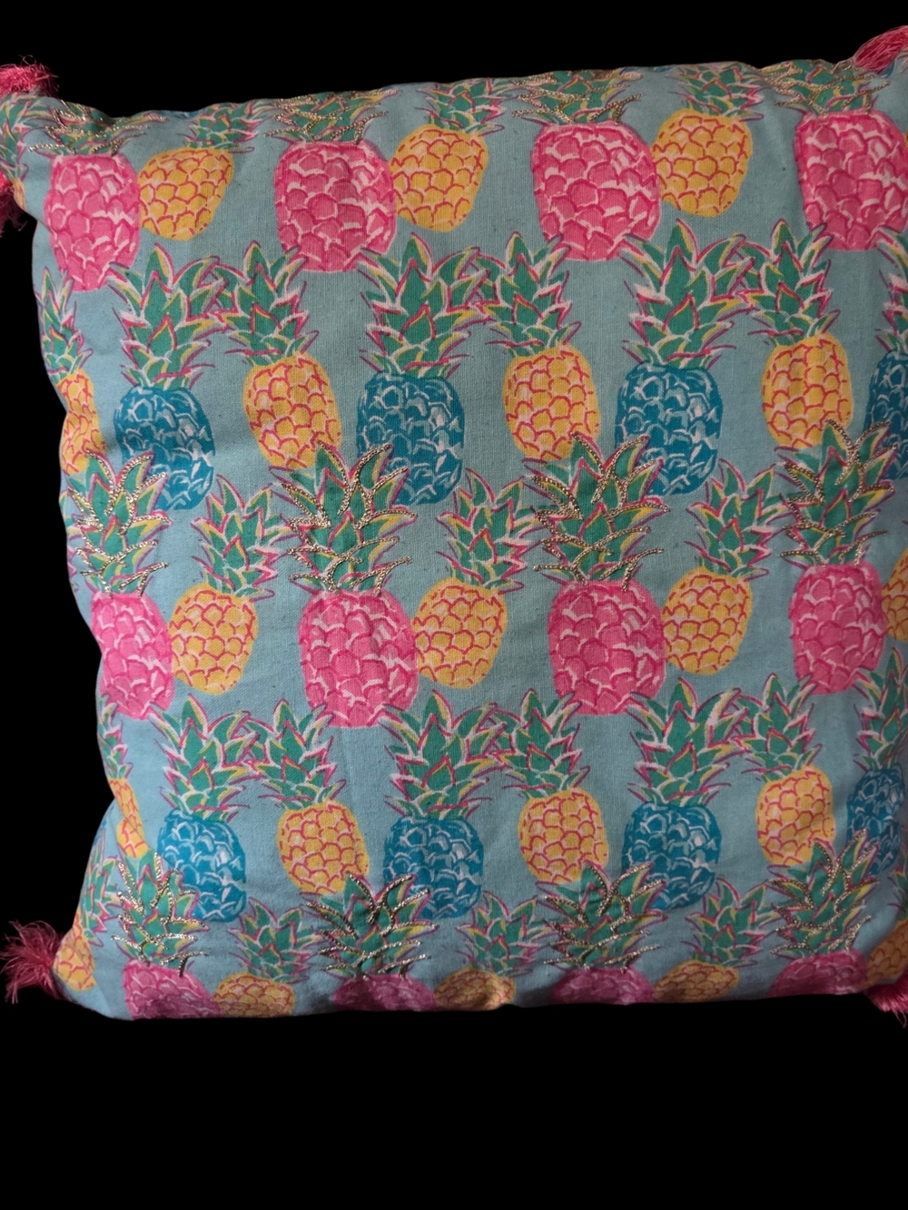 Simply Southern Turquoise Pineapple Accent Pillow with Pink and Yellow Print